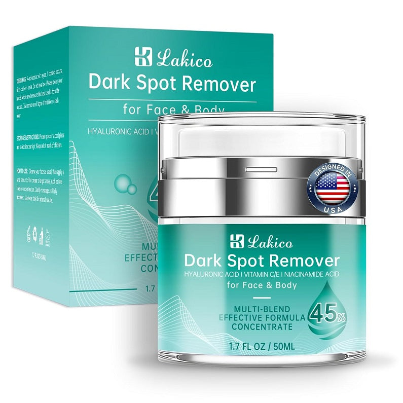 Lakico Dark Spot Remover cream jar with matching box, teal label and silver cap