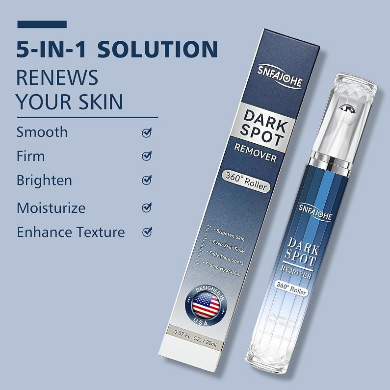 Dark spot remover roller bottle and box, 5-in-1 solution design