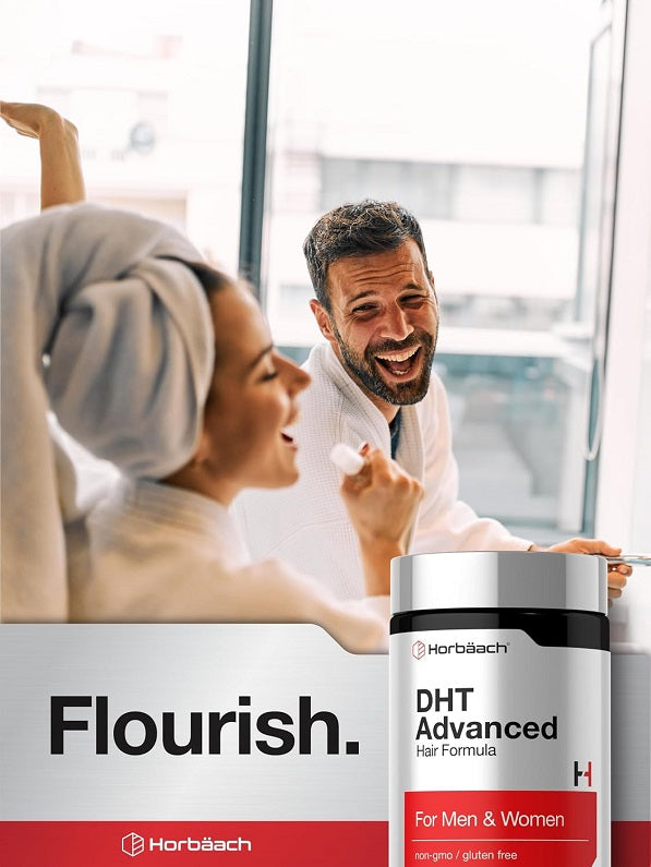 Horbaach DHT Advanced Hair Formula bottle with 'Flourish' text