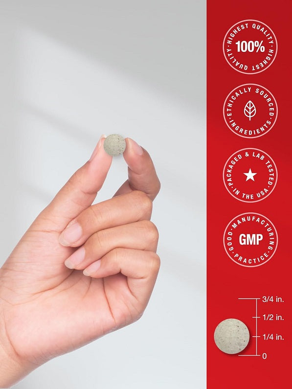 Tablet in hand with size guide for Horbaach DHT Advanced Hair Formula