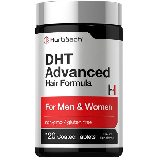 Horbaach DHT Advanced Hair Formula bottle, 120 coated tablets, for men and women