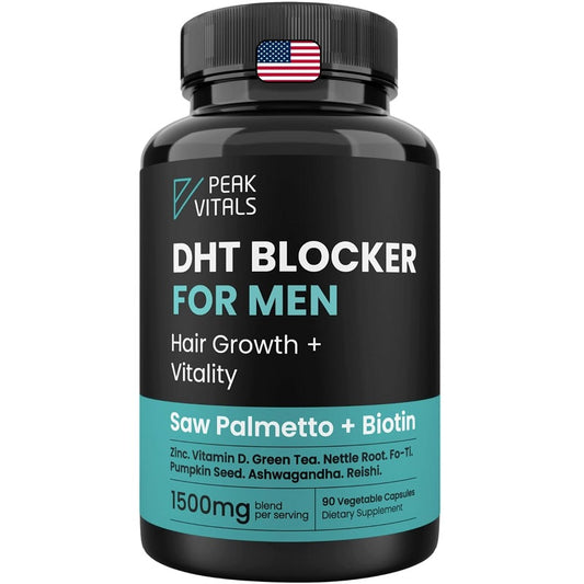 Peak Vitals DHT Blocker for Men supplement bottle with teal label