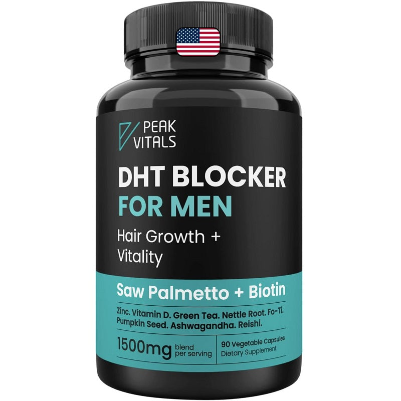 Peak Vitals DHT Blocker for Men supplement bottle with teal label