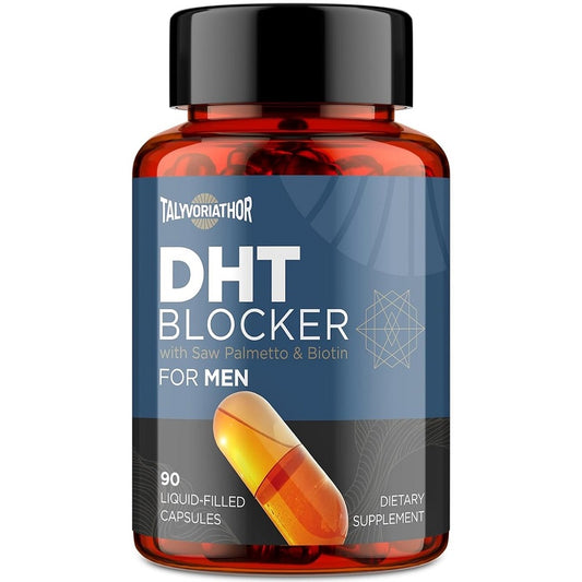 Men's DHT blocker supplement bottle, 90 liquid-filled capsules