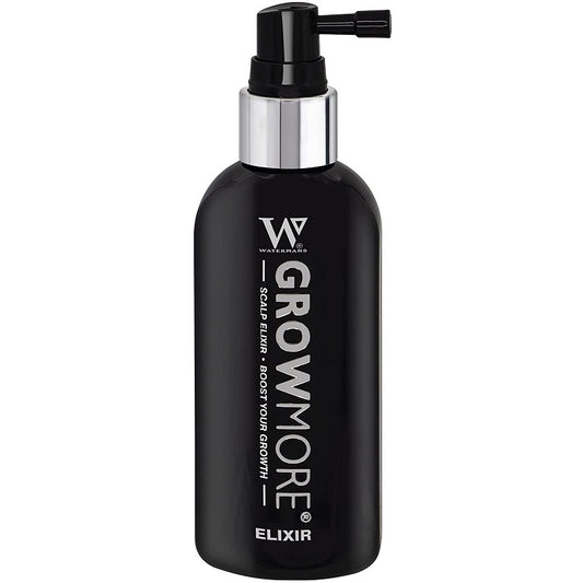 Watermans Grow More scalp elixir bottle with black spray pump, 100ml
