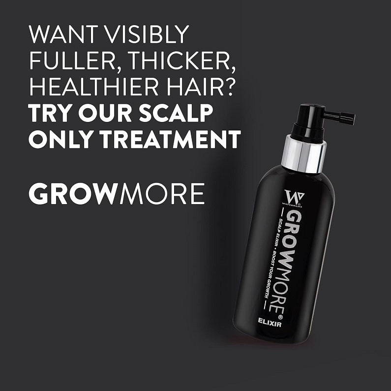 Scalp elixir pump bottle with silver pump collar and black bottle