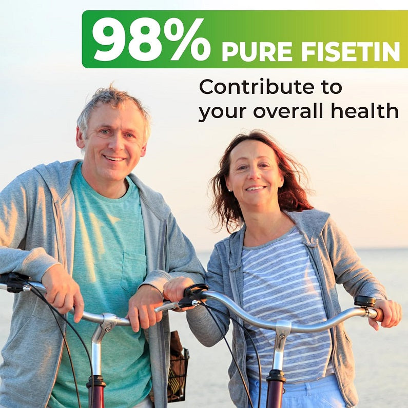 Liposomal Fisetin supplement bottle with 98% pure fisetin callout
