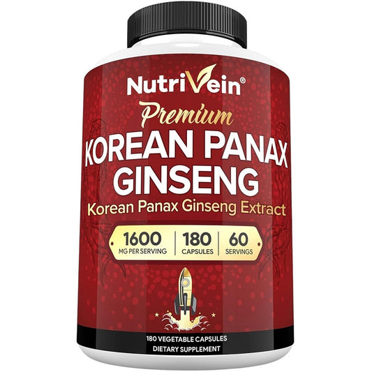 Red NutriVein ginseng supplement bottle with black cap and front label