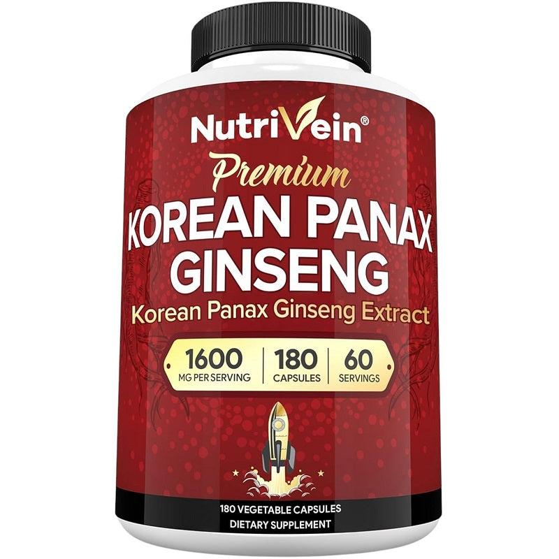 Red NutriVein ginseng supplement bottle with black cap and front label