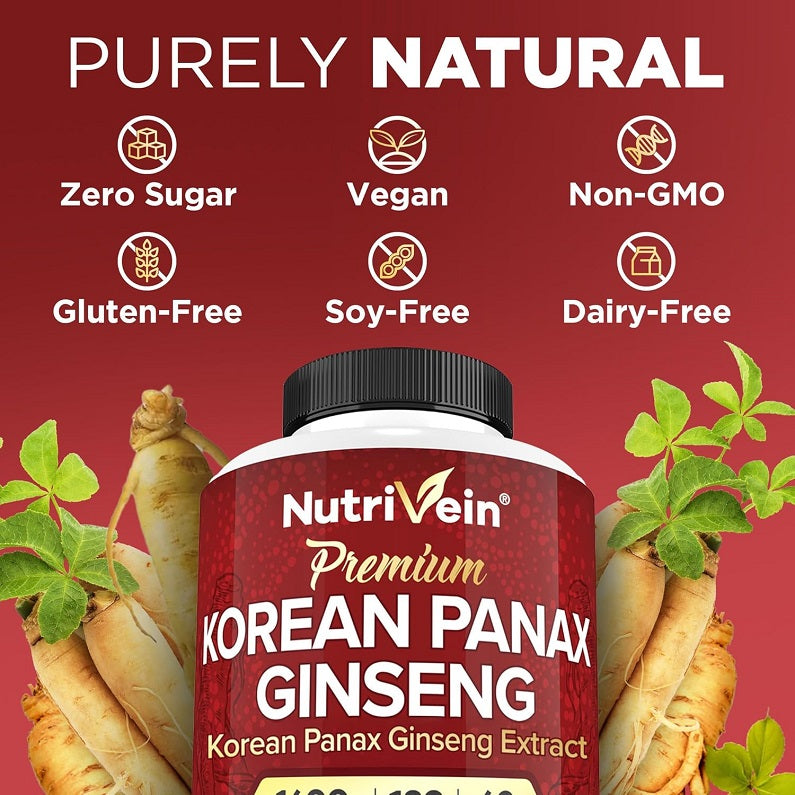 NutriVein Korean ginseng extract bottle with ginseng root and leaf illustrations