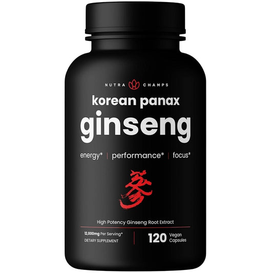 Black ginseng supplement bottle, Korean panax label, 120 capsules, dietary supplement