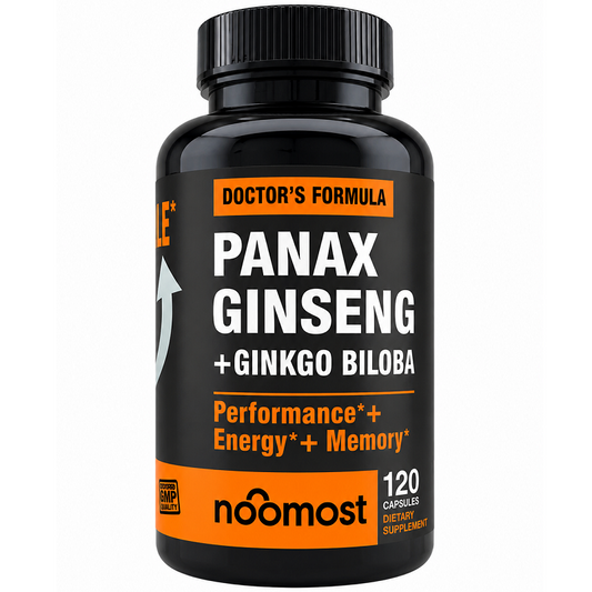 NooMost Panax Ginseng + Ginkgo Biloba supplement bottle, 120 capsules