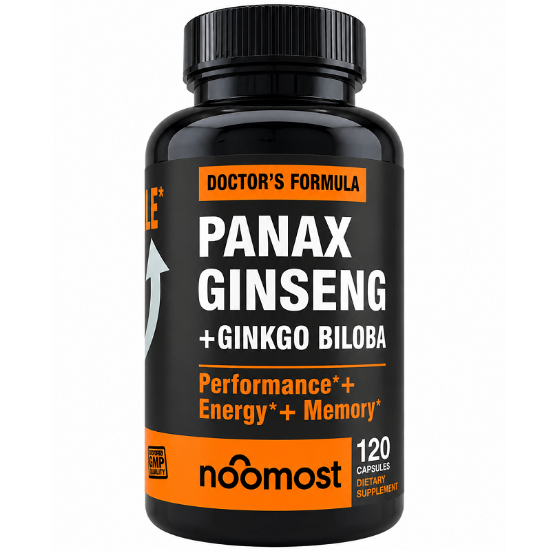 NooMost Panax Ginseng + Ginkgo Biloba supplement bottle, 120 capsules