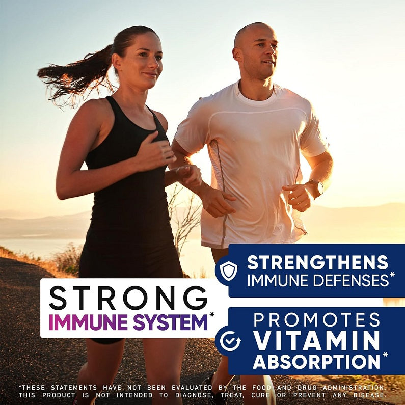 Liposomal glutathione supplement ad with runners and immune defense strength text