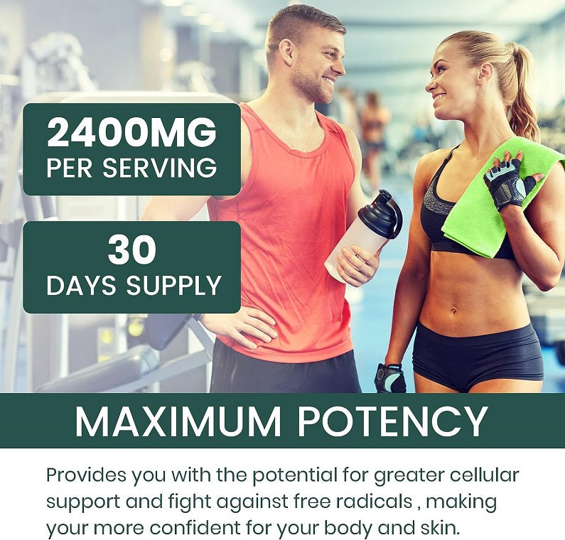 Supplement bottle lifestyle ad: 2400 mg per serving, 30-day supply