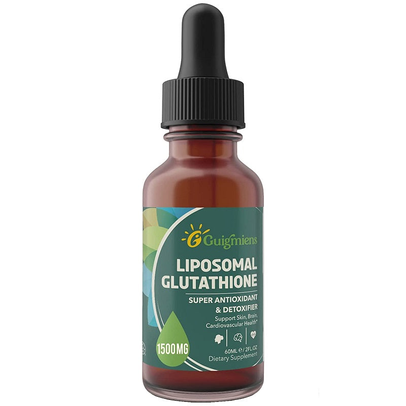 Liposomal glutathione liquid supplement bottle with dropper, brown glass, black cap