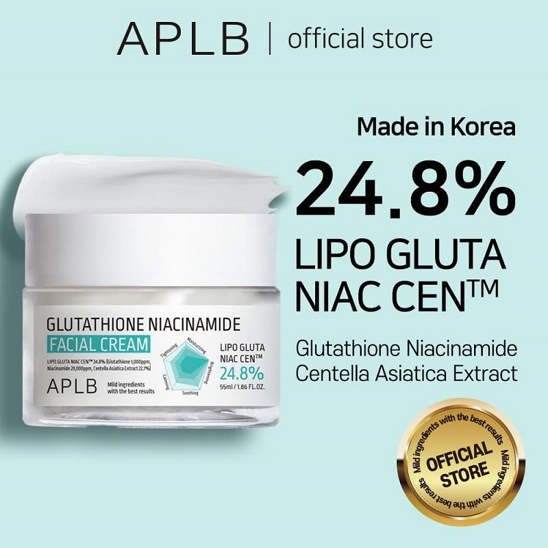 APLB glutathione niacinamide facial cream jar with white lid, 55 ml