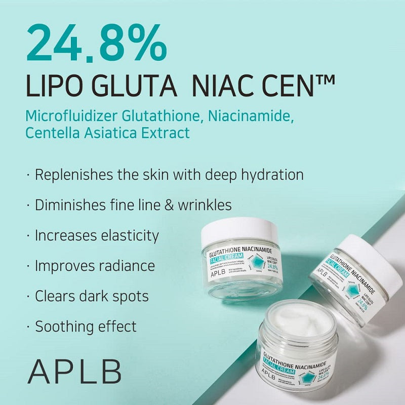 APLB glutathione niacinamide facial cream jar with open lid and small jar, 55 ml