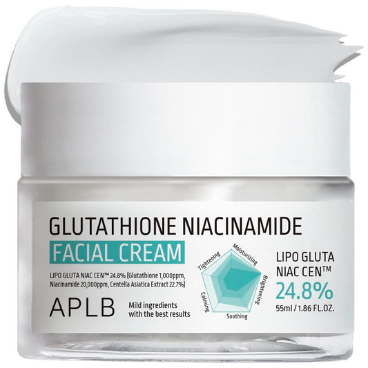 APLB glutathione niacinamide facial cream jar with label, white 55 ml