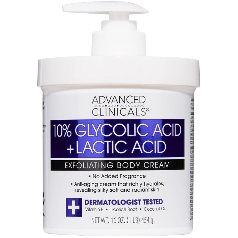 Advanced Clinicals 10% Glycolic Acid + Lactic Acid Body Cream 454g