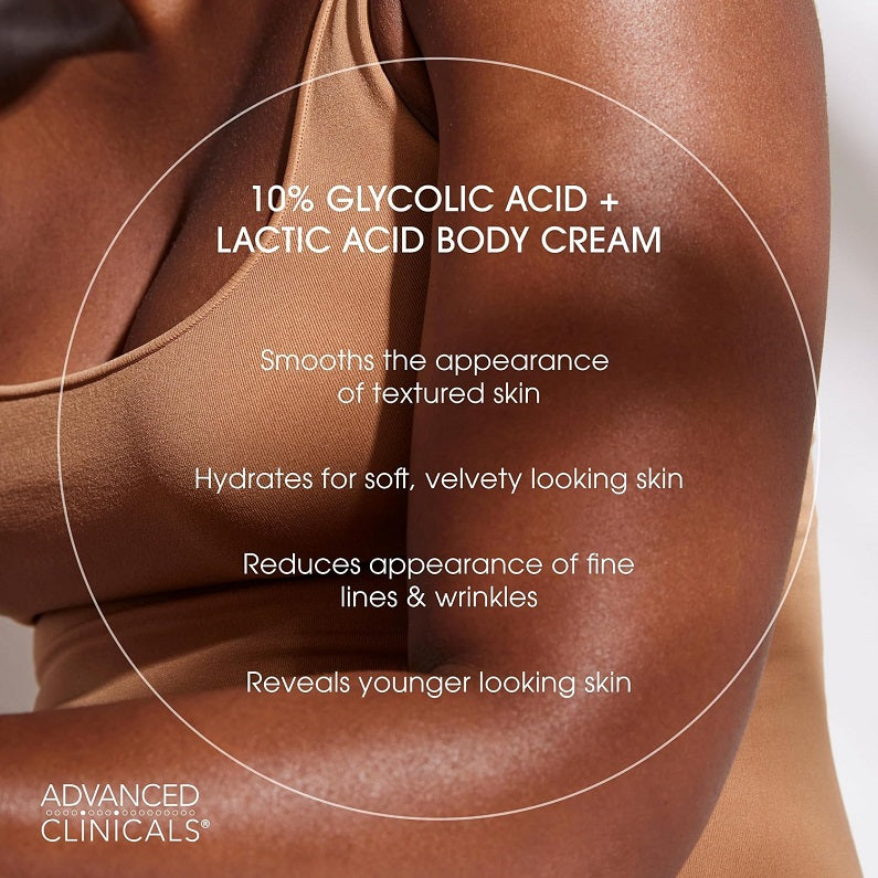 Advanced Clinicals 10% Glycolic Acid + Lactic Acid Body Cream 454g