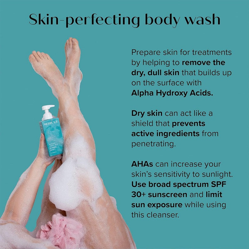 Medix 5.5 skin-perfecting body wash bottle with pump and foamy lather