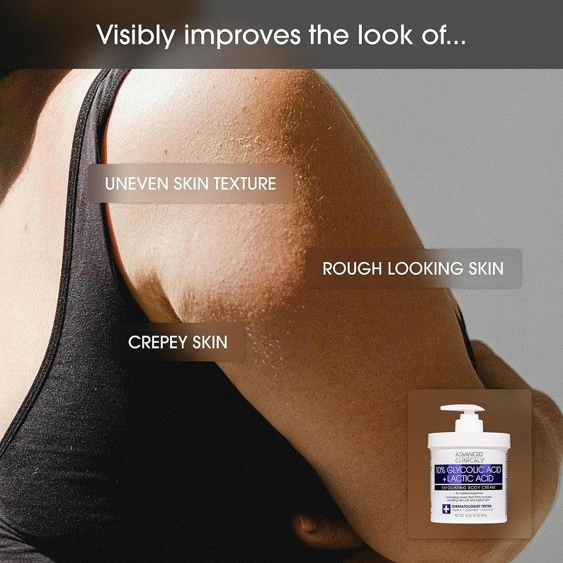 Advanced Clinicals 10% Glycolic Acid + Lactic Acid Body Cream 454g