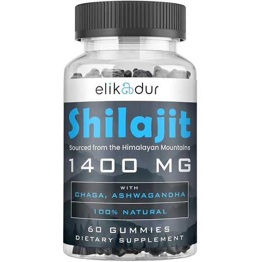 Elikadur shilajit gummies 1400 mg jar, chaga and ashwagandha, 60 chewable
