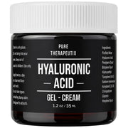 Hyaluronic acid gel-cream jar, 1.2 oz (35 mL), with white ribbed lid and black label