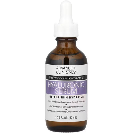 Hyaluronic acid skin hydrator serum bottle with white dropper cap