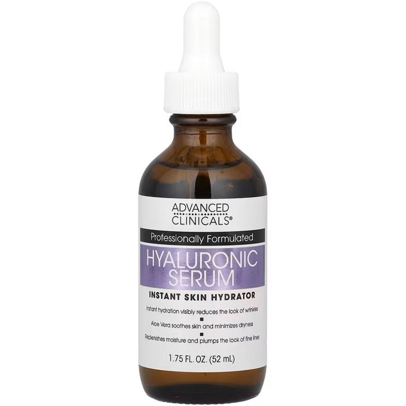 Hyaluronic acid skin hydrator serum bottle with white dropper cap