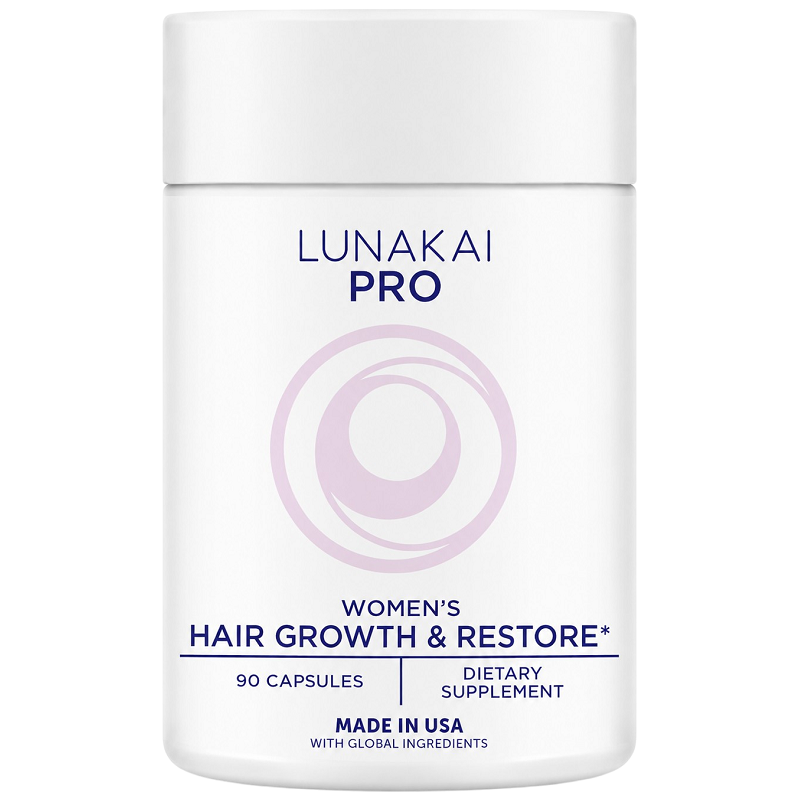 Lunakai Pro women's hair growth supplement bottle, white, 90 capsules