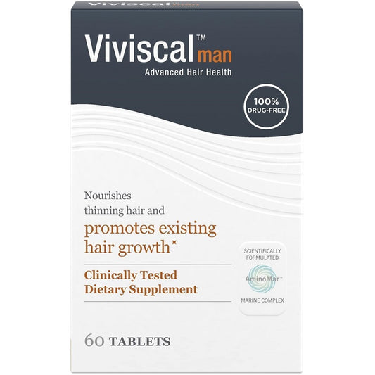 Hair growth supplement box, 60 tablets, black top and white label