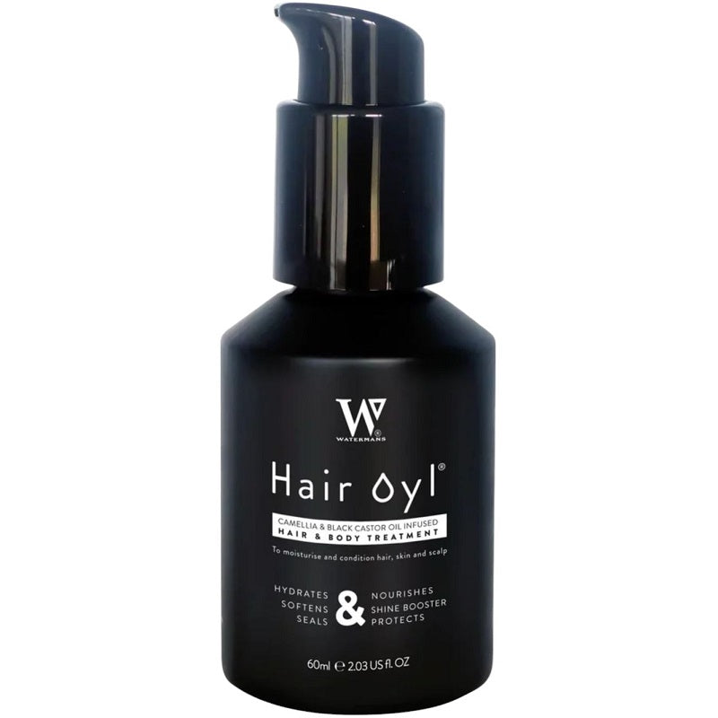 Watermans Hair Oyl hair & body treatment in black pump bottle, 60ml
