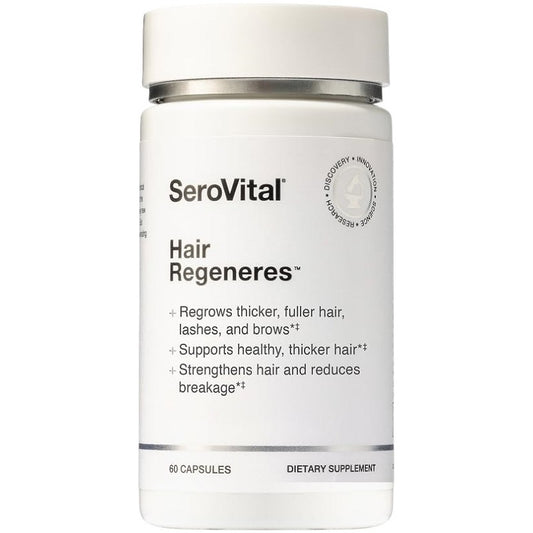 SeroVital Hair Regeneres supplement bottle, white cap and label, 60 capsules
