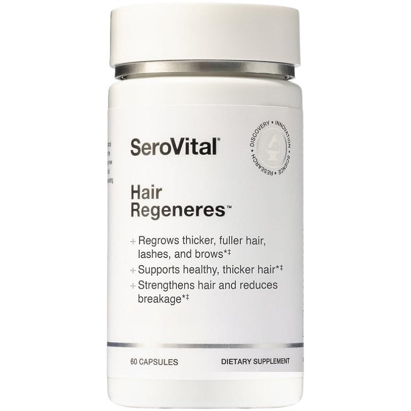 SeroVital Hair Regeneres supplement bottle, white cap and label, 60 capsules