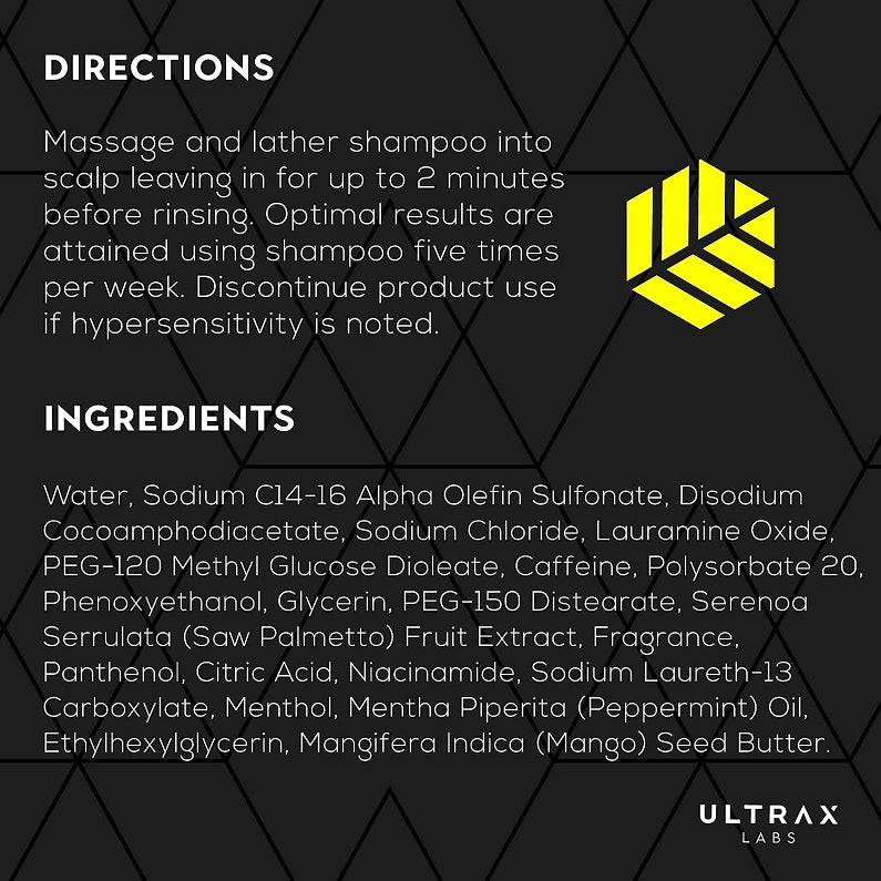 Shampoo label with directions and ingredients for hair recovery formula