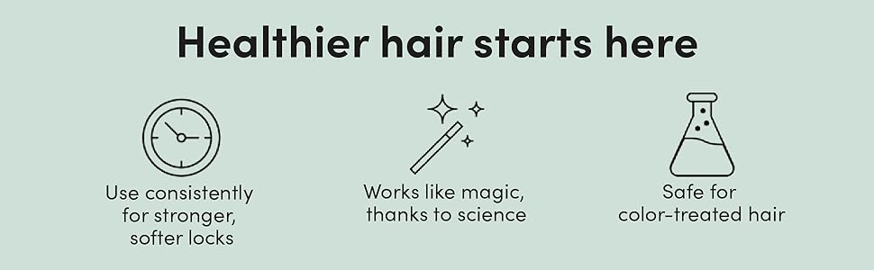 Hair care benefits graphic with icons and text: healthier hair starts here