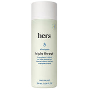 hers triple threat shampoo bottle, light green label, napa rose scent, 190 mL