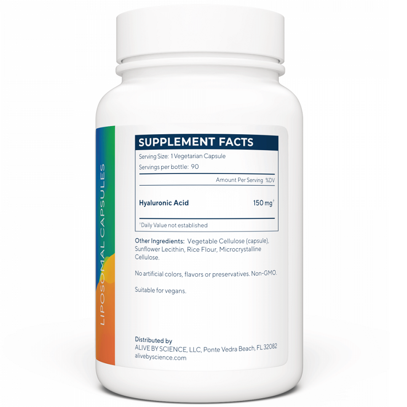 RENUE by Science LIPO HLA bottle, supplement facts panel with 150 mg hyaluronic acid