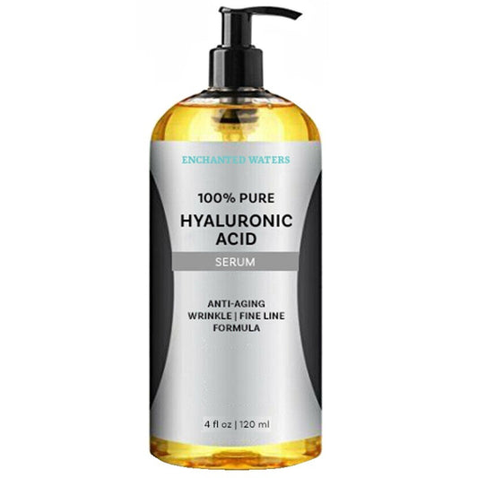 Hyaluronic acid serum pump bottle with amber liquid, 4 fl oz size