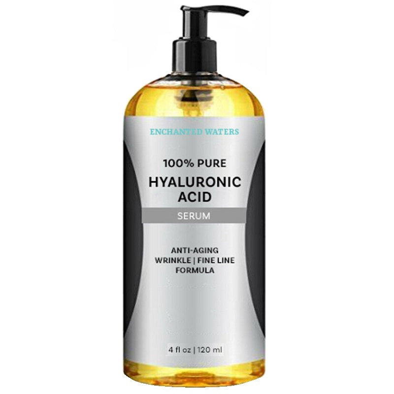 Hyaluronic acid serum pump bottle with amber liquid, 4 fl oz size