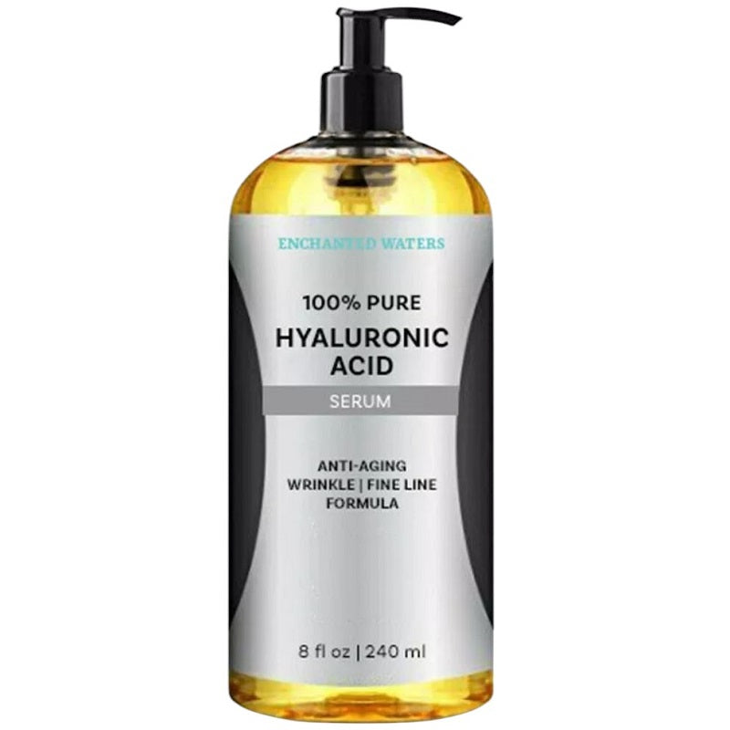 Hyaluronic acid serum pump bottle with amber liquid, 8 fl oz size