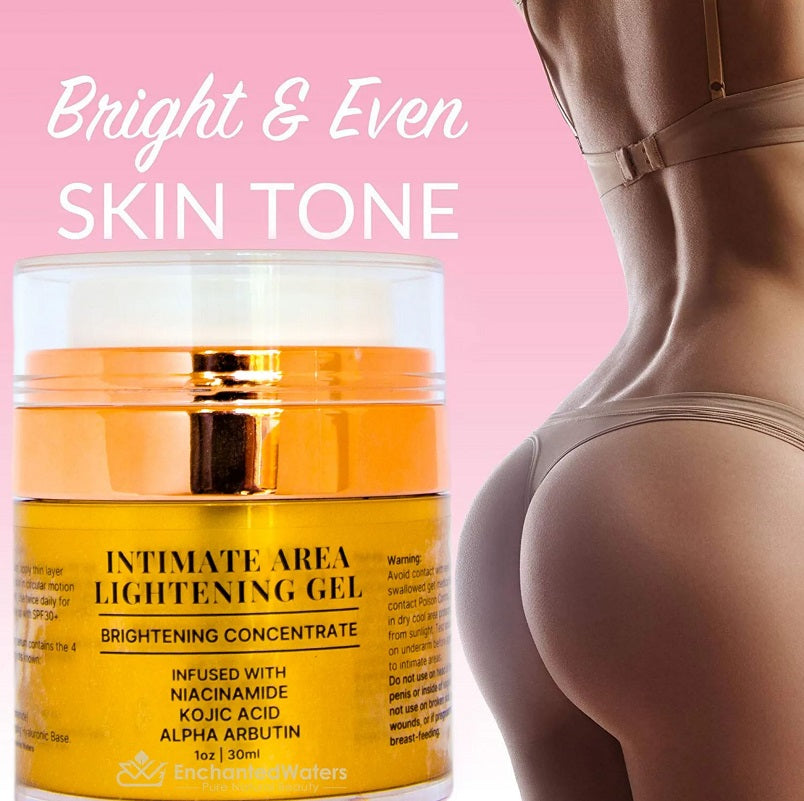Amber intimate area lightening gel jar with gold lid, 30 ml shown