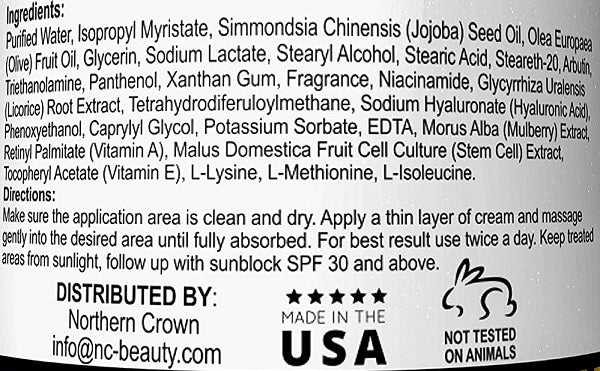 Intimate whitening gel label with ingredients, directions, and distributor information