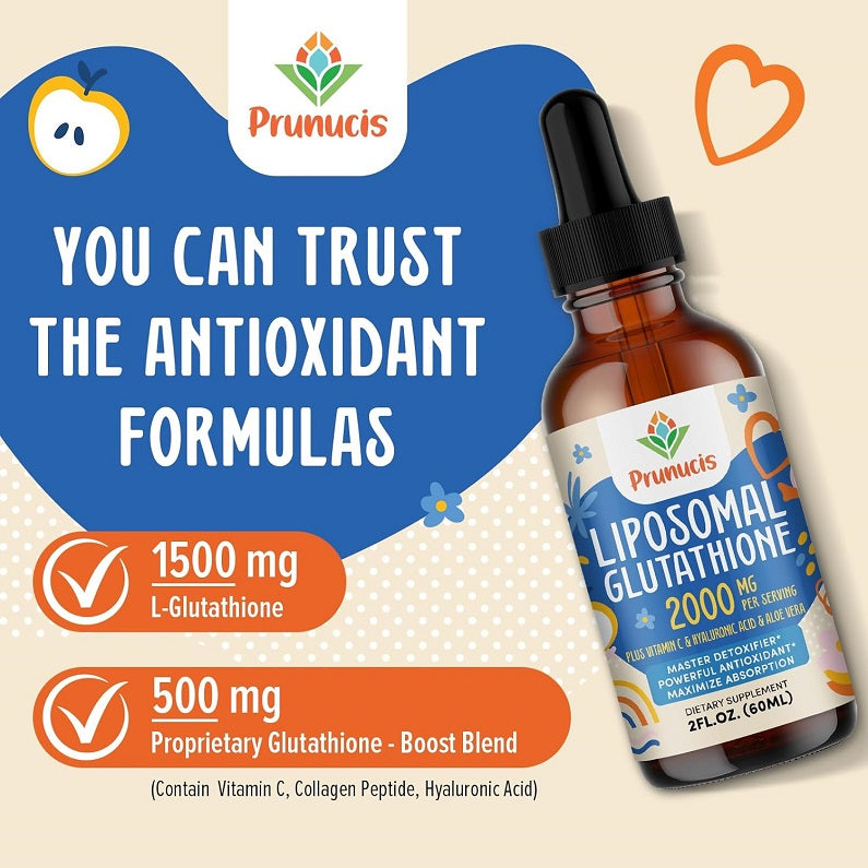 Prunucis 2000 mg liposomal glutathione amber bottle with black dropper top