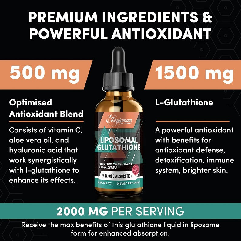 Zeylamum liposomal glutathione liquid bottle with dropper, amber glass, 2000 mg