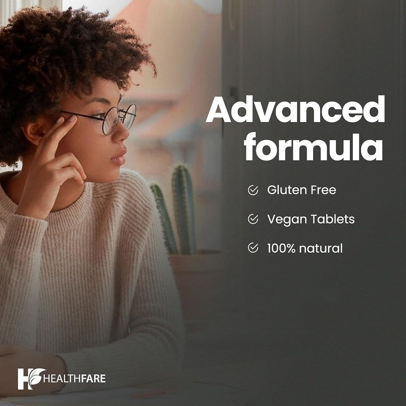 Lithium orotate supplement promo card: gluten-free, vegan tablets, 100% natural formula