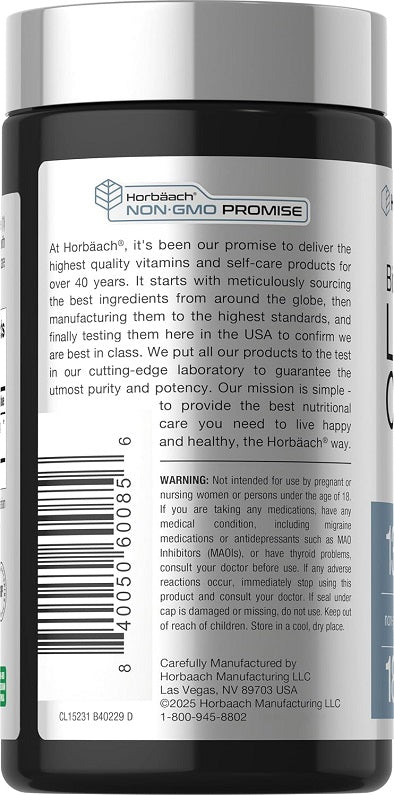 Horbaach lithium orotate 130mg supplement bottle, back label and supplement facts