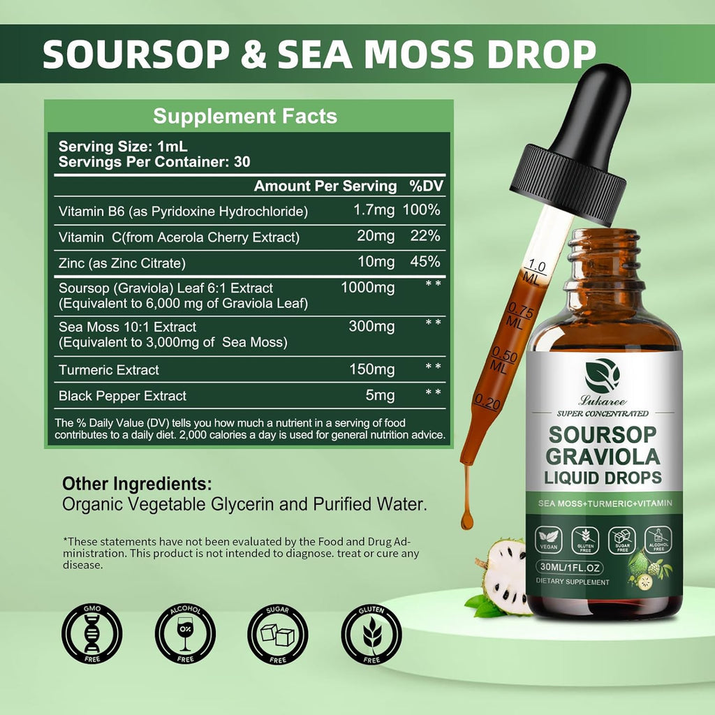 Amber glass liquid drops bottle with black dropper and green label